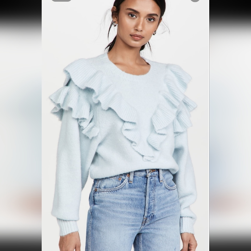 LOST + WANDER for Anthropologie Baby Blue Ruffle Sweater  Pullover NWT sz S